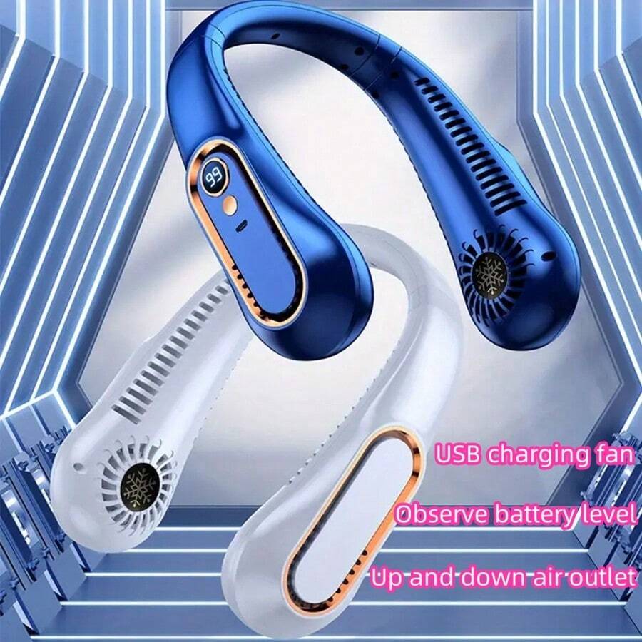 USB Rechargeable Neck Fan, 5-Speed Adjustable Portable Neck Fan With LED Battery & Gear Display, Built-In 1200mAh Rechargeable Battery, 1-2 Hours Charging Time, 1-3 Hours Usage Time