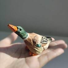 1/2pcs Exquisite Hand Carved Green Headed Duck Wood Carvings, Hand Painted Artworks, Animal Statue Ornaments, Lifelike Wooden Duck Statues, Home Decorations, Holiday Gifts, Unique Christmas Gifts, Suitable For Bird Enthusiasts - Multicolor - View 5