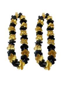 2pcs Halloween Black & Gold Party Garland Birthday Photo Prop Set, Black & Gold Floral Hawaiian Garland Necklace, Fun Selfie Accessory To Capture Unforgettable Moments - Suitable For Birthday, Wedding, Halloween Costume Party Decoration, Neck Garland - Ideal Choice For Bachelorette Party Events - Multiple Styles - View 9