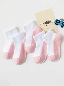 5 Pairs Children's Thin Short Socks For Spring And Summer, Breathable White And Pink Mesh Socks, Girls' Ankle Socks, Contrast Color Design, Suitable For School And Daily Casual Sports - Multicolor - View 4
