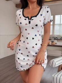 Women's Short Sleeve Heart Lace Dress - White - View 3