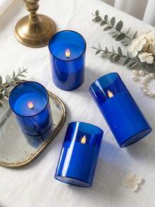 3pcs Flameless Candle Lights, With Remote Control/Timer Function, Battery Powered, Suitable For Christmas, Halloween, Valentine's Day, Mother's Day, Gift, Birthday, Proposal, Wedding, Dining Table, Party - Blue - Warm Light - View 7