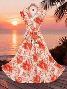 Vestido de verano de mujer con estampado floral elegante, cuello cruzado y volantes en el bajo - Multicolor 4 - Ver 1
