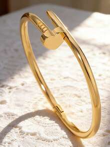 2 PIEZAS Pulseras de acero inoxidable con diseño de trébol de cuatro hojas y corazón, estilo elegante y de moda para mujer, adecuadas para uso diario, ir al trabajo o viajes de vacaciones - Amarillo Oro - Ver 6