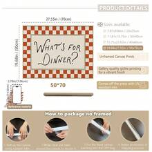 1pc Canvas Wall Art With Frame, "What To Eat Tonight?" Canvas Mural, Vintage Red Plaid Border Kitchen Quote Painting, Retro Cursive Text Art, Stylish Poster For Dining Room And Kitchen, Fun Food Lover Home Decor Gift, Home Decor, Room Decor Aesthetic, Apartment Decor, Bedroom Decor, Living Room Decor, Best Gift For Friends, Housewarming Gift, Mother's Day Decor, Father's Day Poster, Wedding Gift, Campus Poster - Text Poster - View 14