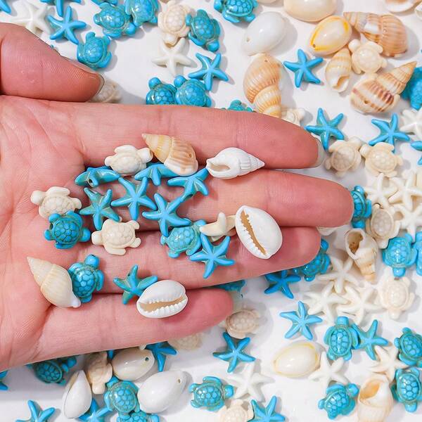 60 Pieces / Set. Marine Creature-Shaped Shells, Sea Snails, DIY Jewelry Accessories. Turtle, Starfish, Spacer Beads. Necklace, Bracelet Accessories.