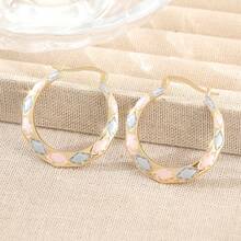 Pendientes de aro redondos brillantes de moda, estilo de apertura y cierre de tres colores, elegantes y versátiles para todas las ocasiones - Dorado - Ver 6