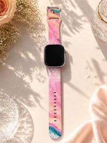 1條粉紫色星系大理石紋矽膠錶帶，適用於Apple Watch 38mm 40mm 41mm 42mm 44mm 45mm 49mm，相容 Series Ultra/S11/S10/SE/8/7/6/5/4/3/2/1，百搭錶飾配件，舒適柔軟休閒日常替換錶帶，優雅精緻節日禮物 - 彩色 - 查看 3