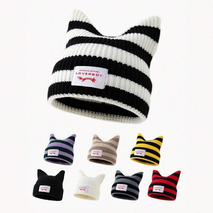 1pc Women's Fashion Faux Fur Ear Knit Hat, Suitable For Autumn/Winter Daily Wear - B - View 1