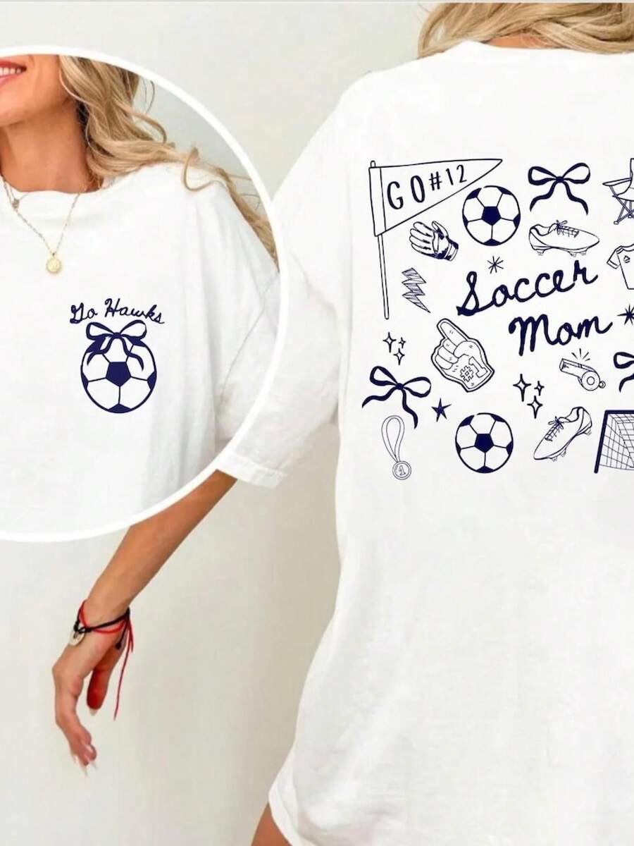Camiseta Personalizada para Mamá Futbolista: Camiseta de Fútbol con Nombre y Número del Equipo Personalizados, Camiseta de Colores Cómodos - Negro - Ver 1