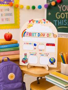 "Mein erster Schultag" Schild 10in X 12in, Schulanfang Geschenk, geeignet für Kindergarten, wiederverwendbare Holztafel, Meilensteine des Wachstums aufzeichnen, mit Ständer - Schulanfangs-Schallplattenbrett aus Holz und Kunststoff - Übersicht 7