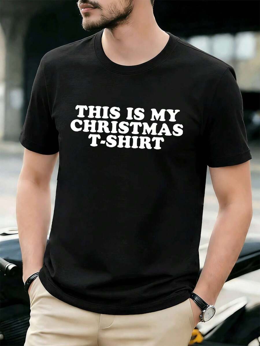 Lustiges Weihnachts-T-Shirt für Herren aus Premium-Baumwolle, l?ssig, bequem, strapazierf?hig, einzigartiger Grafikdruck - Schwarz - Übersicht 1