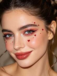 Red Heart-Shaped 3D Glittery Face Gems Y2K Self-Adhesive Rhinestones, DIY Concert Disco Party Shiny Rhinestone Face Decor - 紅色 - 查看 5