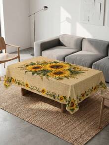 Sunflower Tablecloth, Faux Woven Texture Beige Dining Table Cover, Pastoral Vintage Farmhouse Floral Tablecloth, Suitable For Kitchen, Dining Room, Autumn Gatherings, Parties And Home Decor - B - View 6
