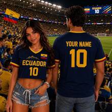 FIFA Custom Ecuador Soccer Women Crop Top Jersey, Custom Name Number Football Shirt For Men, Support Football Team Outfit, Gift For Soccer Fan-Women's V-Ne - 彩色 - 查看 2