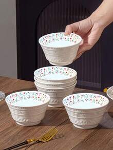 2/4 piezas Tazones de cerámica con relieve floral, de 4.5 pulgadas, tazones de sopa y ensalada con estampado floral de estilo Ins, tazones de pasta de alta calidad, tazones de arroz para restaurantes, juego de vajilla para reuniones familiares, fiestas de cumpleaños, aptos para lavavajillas y microondas - Multicolor - Ver 2