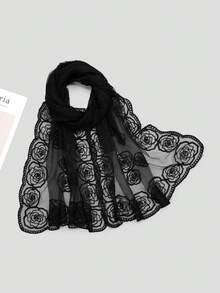 1pc Women's Rose Embroidery Mesh Lace Scarf, Fashionable Elegant Headscarf, Beach Vacation Decorative Lightweight Shawl - Multicolor - View 13
