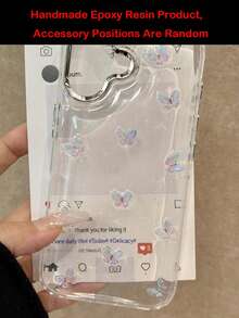 Cute Butterfly Wavy Camera Frame Glitter Butterfly & Flower Transparent Phone Case Compatible With Iphone 17 Pro Max, 16, 15, 14, 13, 12 Pro Max, 14, 15, 16 Plus, 11, Fashionable Shockproof Protective Cover Spring Gift - Gradient Butterfly - View 6