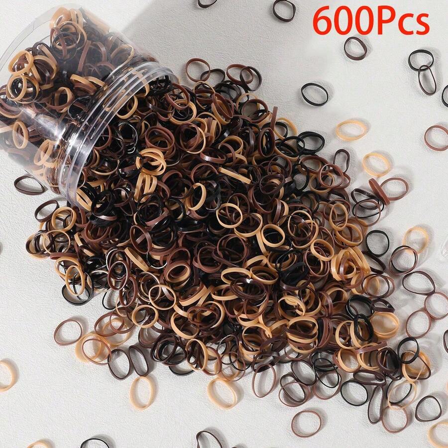 600 piezas de bandas elásticas desechables transparentes de color neutro de 0.6 pulgadas para niñas, adecuadas para el uso diario como ligas para el cabello - Blanco y Negro - Ver 1