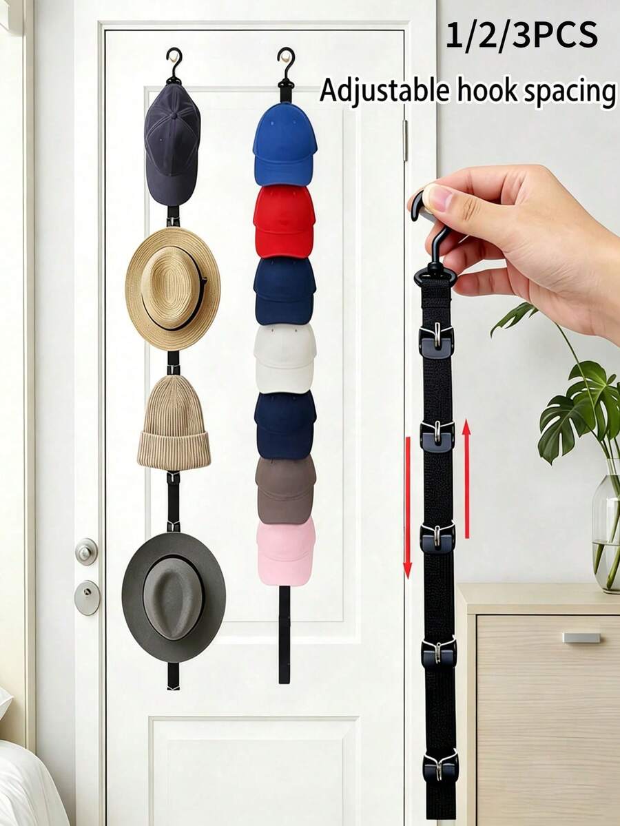 1/2/3pcs Baseball Cap Hooks, Hat Storage Rack, Adjustable 8-Hook Hat Storage Rack, Sturdy And Durable Space-Saving Hat Storage Rack, Perfect For Home Closet Organization, Door And Wall Mounted Hat Storage Rack, Ideal For Baseball Cap Enthusiasts To Store And Organize Hats, Perfect For Bedroom Storage And Home Organization - Multicolor - View 1
