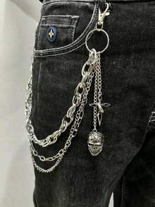 1 pieza Cadena de pantalones multicapa, accesorio de cintura estilo hip-hop, adecuado para atuendos de calle, fiesta, joyería de regalo - Plateado - Ver 3