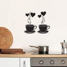 1PC 20*30cm 2D Coffee Cup & Heart-Shaped Steam Pattern Wall Sticker, Removable Black Silhouette Wall Decal, Suitable For Kitchen Coffee Bar Decor - Multicolor - View 3