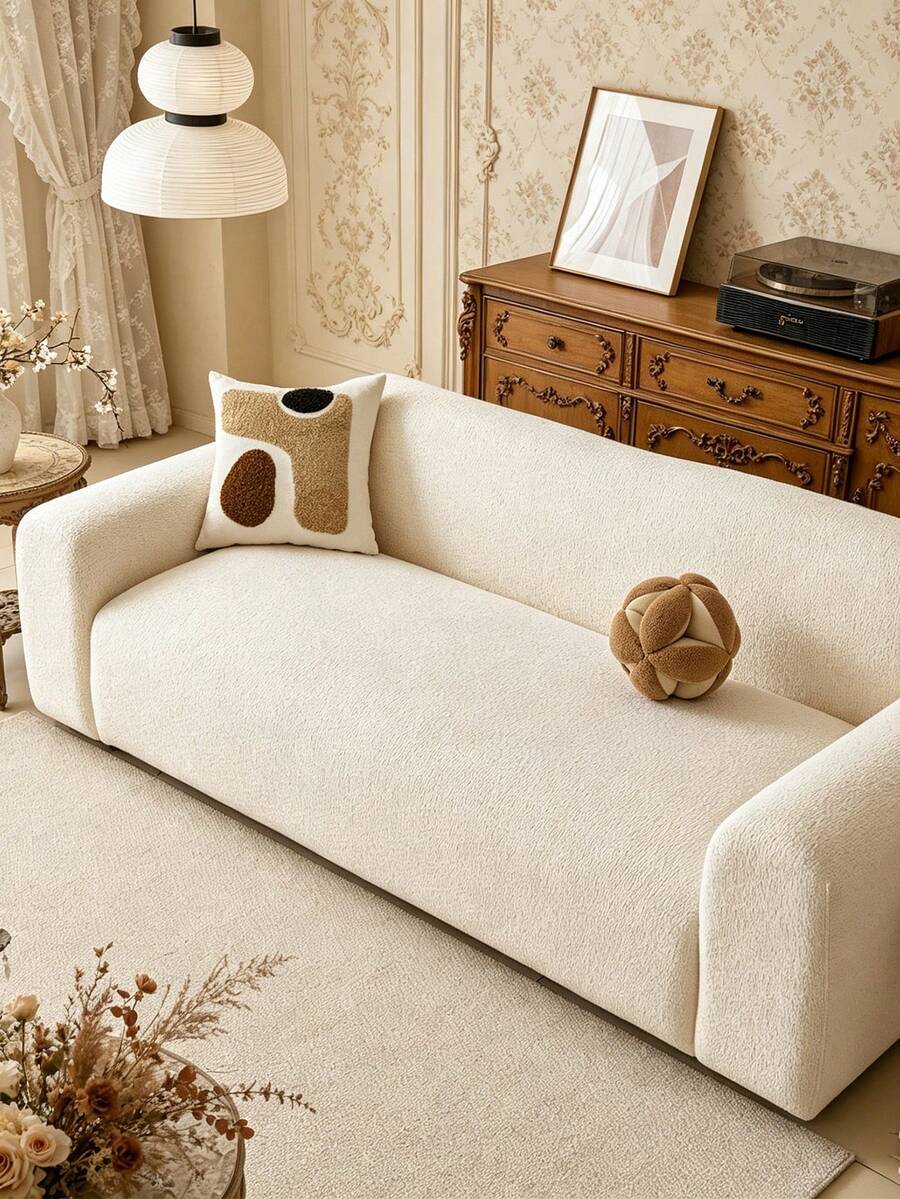 1 chiếc vỏ bọc sofa kiểu váy họa tiết lá màu xám bạc co giãn (không bao gồm vỏ gối), thiết kế kiểu váy bảo vệ sofa gia đình, phong cách tối giản hiện đại, chống bụi, chống trượt, dày dặn, phù hợp cho sofa 1/2/3/4 chỗ, trang trí nội thất sofa - màu trắng sữa - Xem 1