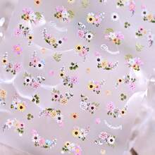 1 pieza Pegatinas de arte de uñas florales de primavera, calcomanías de flores silvestres y margaritas con lámina de oro 5D, decoración de uñas con flores vintage autoadhesivas, diseño de pétalos coloridos, para manicura DIY, suministros de arte de uñas para mujeres & niñas - Multicolor - Ver 9