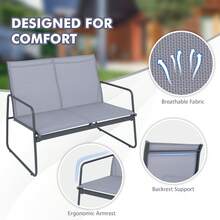 4 Pieces Of Metal Patio Furniture Chat Set With Tempered Glass Coffee Table - 1 - View 3