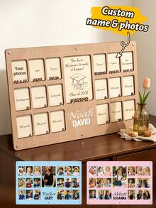 Personalized Wooden Milestone Cards,Custom Photo Milestone Cards, Wall-Mounted Decor, Customized, Nature-Inspired Wall Decor, Customizable Family Gift - Style C - View 1
