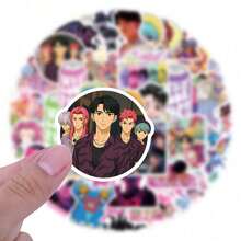 55pcs K-Pop Heart Frame & Cloud Sticker Collection, Cute K-Pop Girl Group & Boy Group Chibi Stickers, Removable Self-Adhesive Stickers, Compatible With Switch Protective Case & Fan Merchandise - Multicolor - View 4