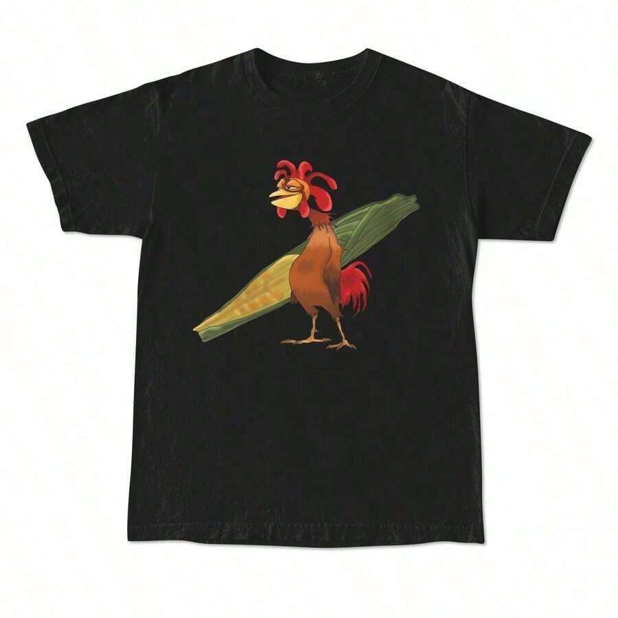 2026 Women's Blouses, Chicken Joe T-Shirt, Unisex Beach And Surf T-Shirt, Back Print, Cotton, Classic Casual Style, For Her, Him, Friend, Men's Clothing. - 黑色 - 查看 1