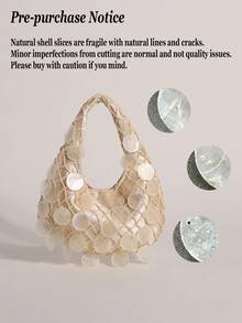 1 buah Tas Tangan Wanita Dekorasi Irisan Cangkang Alami Warna Beige, Tas Bulan Sabit Boho, Tas Pantai Gaya Liburan Irisan Cangkang Duyung Buatan Tangan, Tas Jaring Ikan Bentuk Belah Ketupat, Cocok untuk Sehari-hari, Pernikahan, Pesta, Perjalanan dan Liburan Santai (Irisan Cangkang Mungkin Memiliki Retakan dan Cacat Normal, Itu Wajar) - Aprikot - View 2
