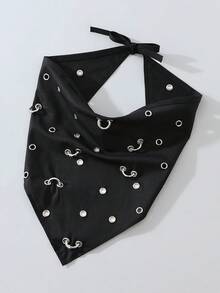 1pc Fashion Punk Style Bandana Headband Gothic Hair Accessory Elastic Hair Tie Bandana Suitable For Daily Versatile Wear - Black - View 4