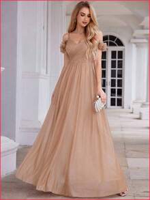 EVERPRETTY Elegante vestido rosa brillante sin tirantes para dama de honor con diseño sin espalda, adecuado para invitados de boda de primavera/veran - Naranja Quemada - Ver 5