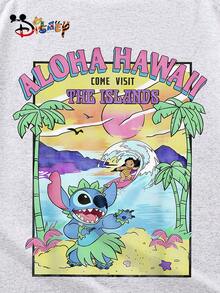 Disney Officially Licensed Lilo & Stitch Summer Casual Loose-Fitting T-Shirt, Vacation Style, Suitable For Casual Outings And Everyday Wear, Unisex. - 白色 - 查看 5