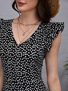 - Colección de ropa femenina de moda  Clasi Vestido Floral De Estilo Romántico Con Volantes En Los Orificios De Los Brazos, Con Corte Asimétrico - Albaricoque - Ver 7