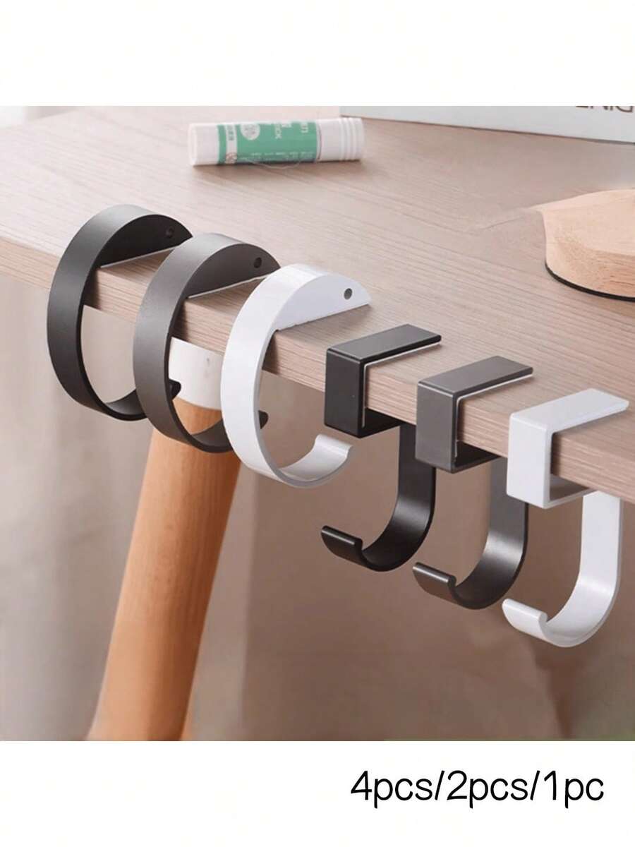 4/2/1pc Aluminum Alloy Movable Hook Set, Portable Clip-On Desk Hook, No Nails Installation, Ideal For Desk, Women's Handbags, Backpacks, Cup Holders, Clothes, Kitchen Utensils, Headphones, Etc., Practical Item For School, Home And Office, Thanksgiving Christmas New Year Gift, Storage Set