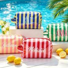 Custom Striped Toiletry Bag, Personalized Travel Storage Bag, Waterproof Name Makeup Organizer, Travel Makeup Bag, Vacation Gift, Waterproof Storage Bag, Summer Storage Bag, Personalized Storage Bag, Beach Bag Liner, Custom Travel Bag, Pool Party Gift, Toiletry Organizer - Multicolor - View 7