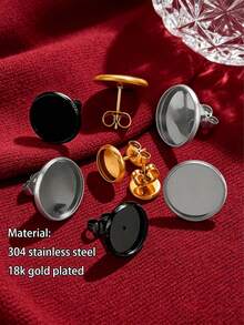 10 piezas Base en blanco para pendientes plana con cabujón de acero inoxidable 304, accesorios diarios de joyería artesanal DIY - sostenedor del pendiente - Ver 1