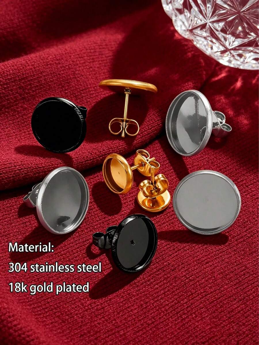10 piezas Base en blanco para pendientes plana con cabujón de acero inoxidable 304, accesorios diarios de joyería artesanal DIY - sostenedor del pendiente - Ver 1