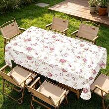 French Vintage Ditsy Floral Rose Print Tablecloth, Machine Washable And Easy To Clean, Suitable For Dining Table / Coffee Table / Desk / Cafe Table, Picnic / Outdoor Table / Camping Table, Rectangular / Round / Square, Polyester Material, Multiple Size Options - A - View 1