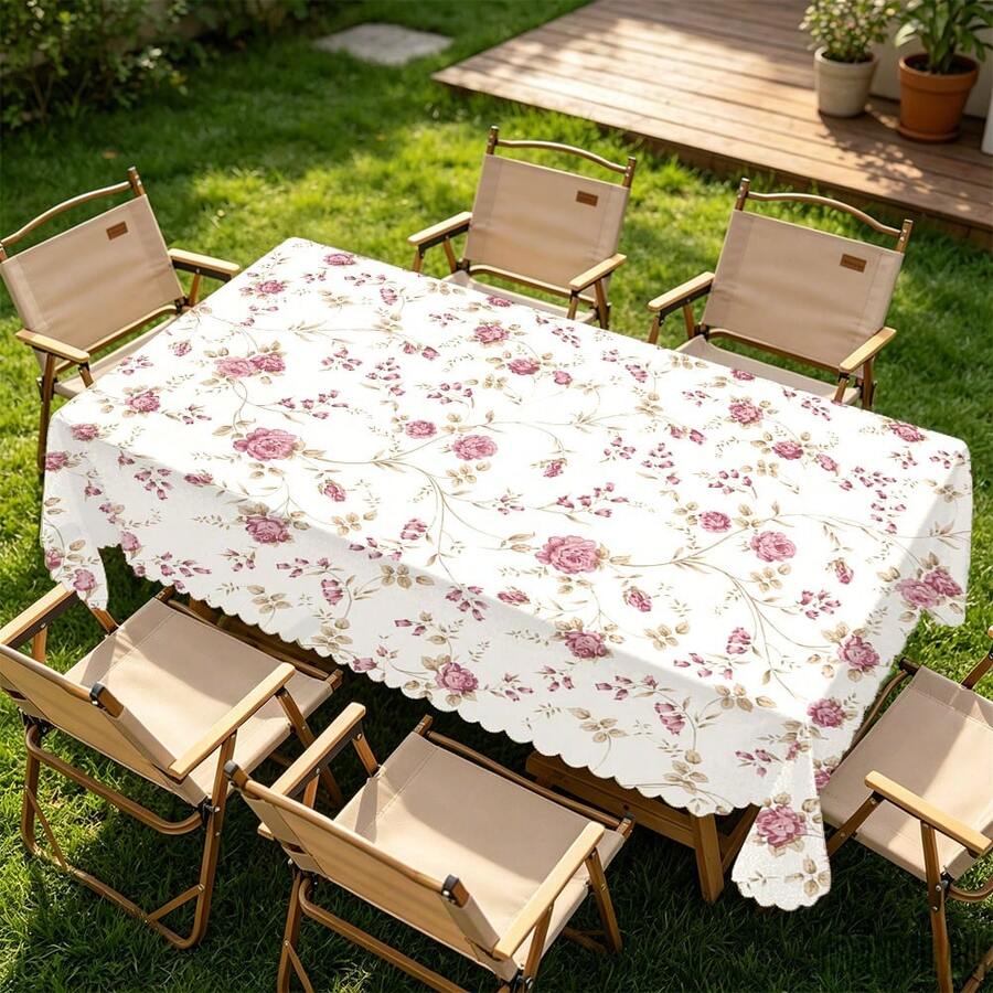 French Vintage Ditsy Floral Rose Print Tablecloth, Machine Washable And Easy To Clean, Suitable For Dining Table / Coffee Table / Desk / Cafe Table, Picnic / Outdoor Table / Camping Table, Rectangular / Round / Square, Polyester Material, Multiple Size Options - A - View 1