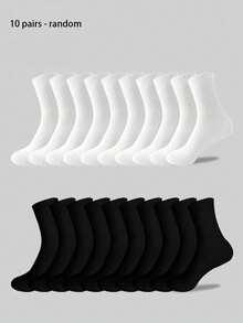 10 Pairs Personalized Street Style Black & White Solid Color Casual Socks, Minimalist Fashion, Versatile & Comfortable, Business Casual Long Socks, Suitable For Sports, Warm For Autumn/Winter, Mid-Calf Couple Socks, Valentine's Day Gift - Multicolor - View 19