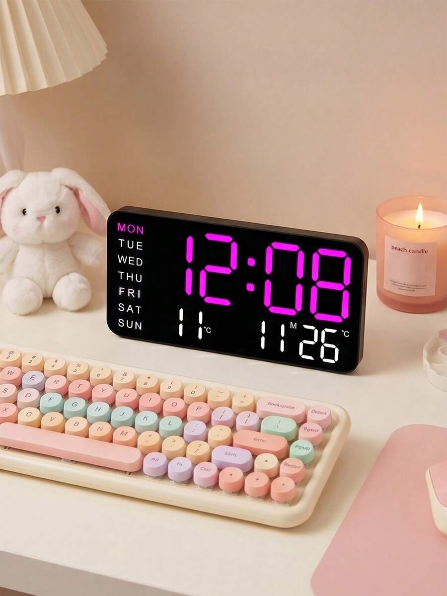 A Stylish And Elegant LED Digital Alarm Clock With Subtle Lighting. Features Include Temperature, Date, And Day Of The Week Display. Ideal For Home Decor And Desk Aesthetics. Powered By Both USB And 3*AAA Batteries (Not Included). - Upgraded Version - View 1