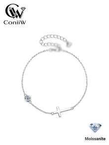 ConiiW 0.3克拉925純銀莫桑石十字架手鍊，中性款，經典優雅，適合日常佩戴、約會與派對 - 銀色 - 查看 2