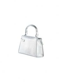 Rollcall Classic Solid Color PU Waterproof Fabric, Diamond Pattern Patchwork Design Chain Square Bag, Twist Lock Closure, Suitable For Travel - Silver - View 4