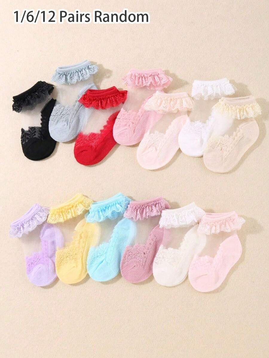 Meias de dança para bebês meninas, com detalhes em renda de seda e vidro (12/6/1 pares), ideais para o verão, festas e como presente. Tamanho único, serve para bebês de 0 a 36 meses. Meias de princesa. Ótima opção para presente de Dia dos Namorados. - Multicolorido - Ver 1