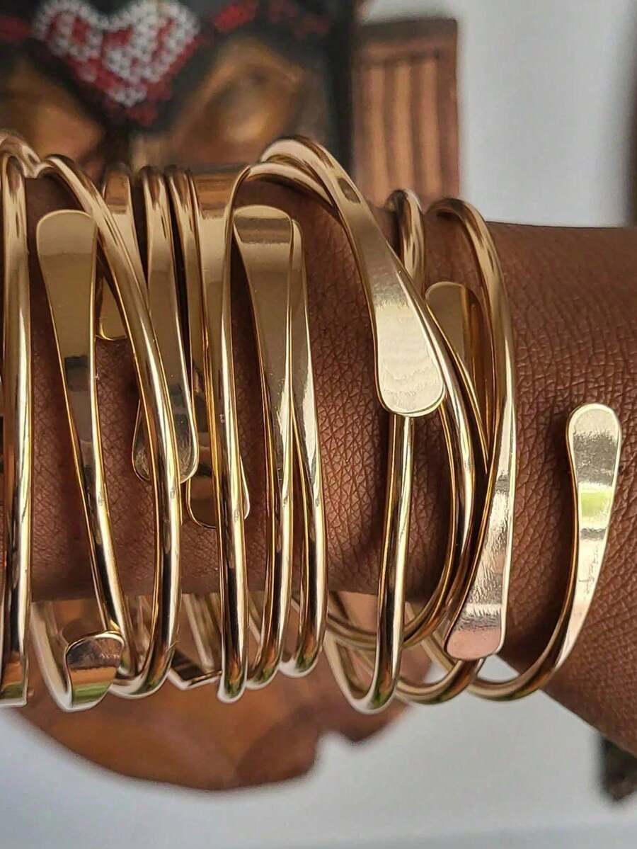 1/5/10Pcs Retro Boho Adjustable Stackable Bracelets, Golden Cuff Bangle Bracelets Stack Jewelry Set For Women Men Daily Party Holiday Gift Accessory - Gold - View 1