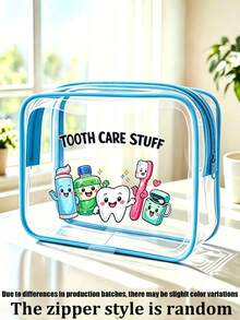 Cartoon Tooth & Dental Care Character Transparent Zipper Toiletry Bag, PVC Makeup Bag, Zipper Sealed PVC Travel Organizer Bag, Cute Style Transparent Storage Pouch, Portable Travel Toiletry & Cosmetic Organizer, Suitable For Dental Care Enthusiasts & Travel Lovers, Perfect For Mothers, Teachers, Friends And Nurses - Multicolor - View 8